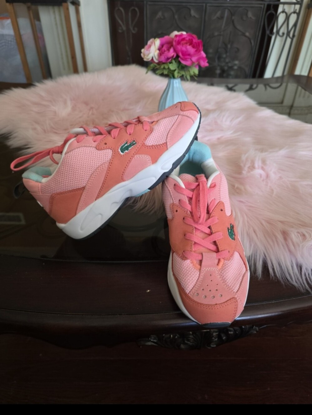 Lacoste Women's Storm Panel Pink Coral Mesh Sneakers